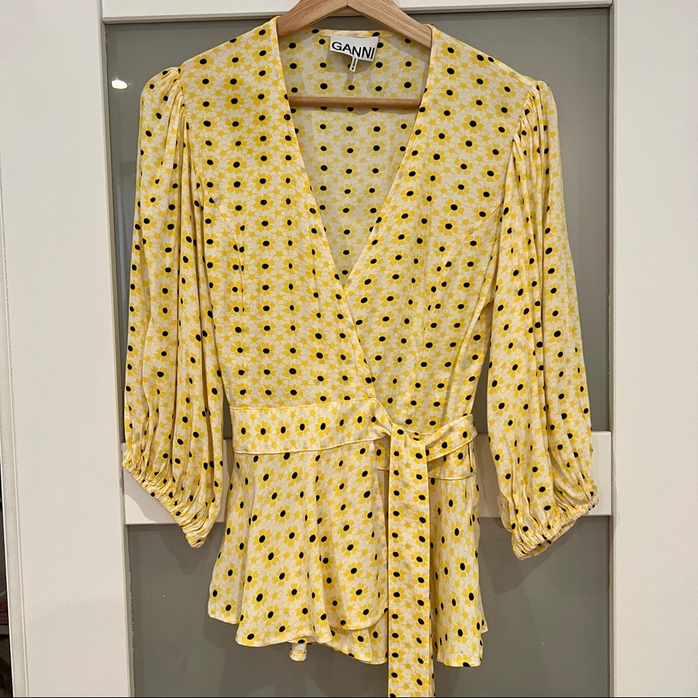 Ganni Sunflower Wrap Top Size 34